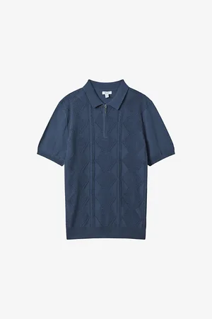Reiss Tropic Diamond-weave Knitted Polo Shirt