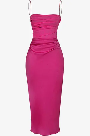 House Of Cb Teia Sweetheart-neck Satin-crepe Midi Dress