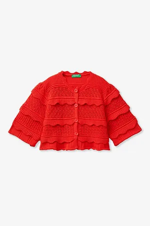 Benetton Ruffled Scallop-trim Cotton-knit Cardigan 6-14 Years