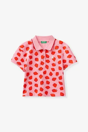 Benetton Strawberry-print Logo-embroidered Stretch-cotton Polo 6-14 Years