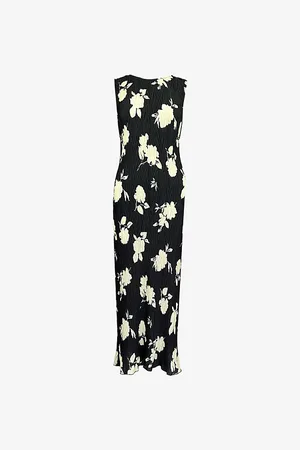 Ro&Zo Floral-print Plisse Crepe Midi Dress