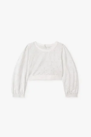 Reiss Nella Long-sleeve Cropped Broderie Cotton Top 4-14 Years