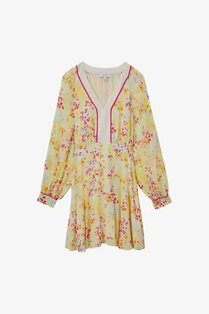 Reiss Molly Buttercup-print V-neck Woven Mini Dress