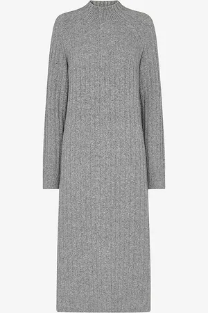 Whistles High-neck Relaxed-fit Stretch Wool-blend Midi Dress