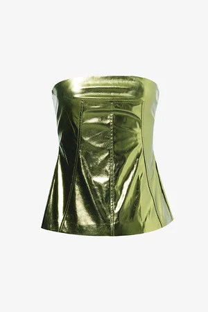 Amy Lynn Metallic Bandeau Faux-leather Corset Top