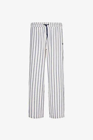 Emporio Armani Stripe-print Straight-leg Cotton and Linen-blend Trousers