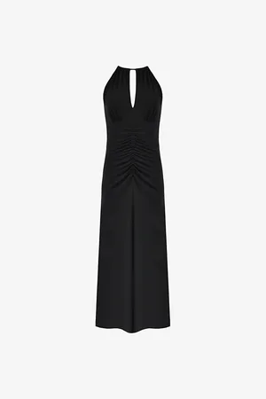 Ro&Zo Halter-neck Gathered Jersey Midi Dress