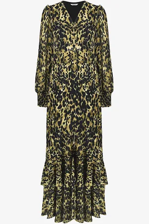 Ro&Zo Leopard-print V-neck Recycled-polyester Midi Dress