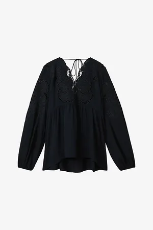 Reiss Noa Lace-insert Relaxed-fit Stretch-woven Blouse