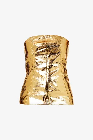 Amy Lynn Bandeau Metallic Faux-leather Top