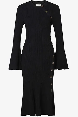By Malina Jade Button-embellished Knitted Midi Dress