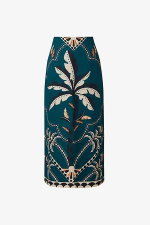 By Malina Dune Floral-print Straight-fit Linen-blend Midi Skirt