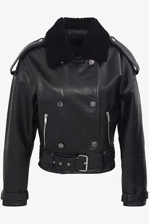 IKKS Contrast-collar Leather Jacket