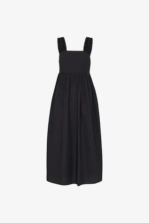 Whistles Ruffle-strap Square-neck Cotton Midi Dress