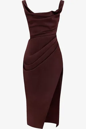 House Of Cb Rhoda Side-split Satin Midi Dress
