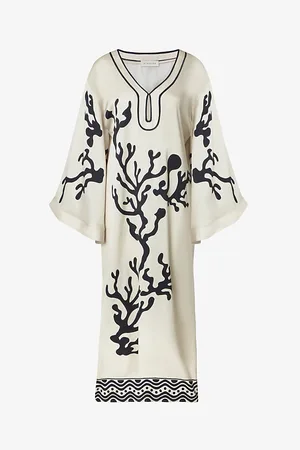 By Malina Manon Graphic-print Wide-sleeve Satin Maxi Dress