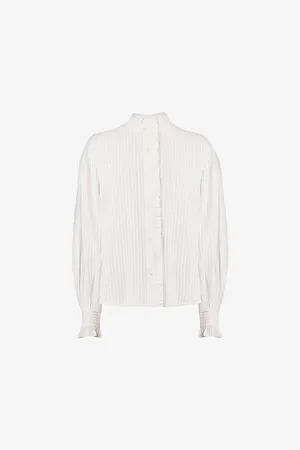 Ro&Zo Pintuck Ruffled Cotton Blouse