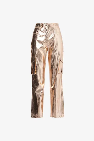 Amy Lynn Utility Metallic Faux-leather Trousers