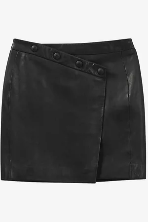 IKKS High-rise Button-detail Leather Mini Skirt
