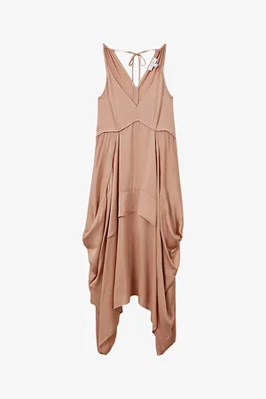 Reiss Demi V-neck Side-pleat Woven Midi Dress