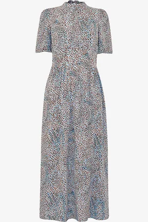 Whistles Blair Graphic-print Puff-sleeve Woven Midi Dress