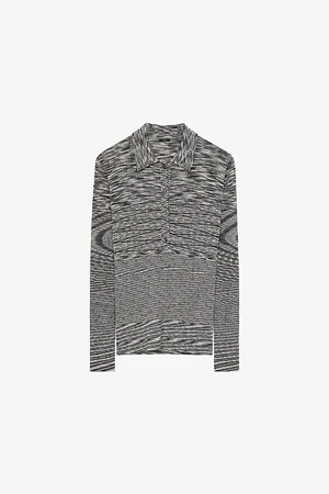 Joseph Printed Knitted Stretch Merino-wool Polo Top
