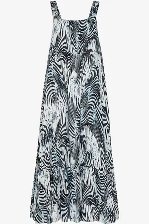 Whistles Rhea Tiger-print Tiered-hem Cotton Midi Dress