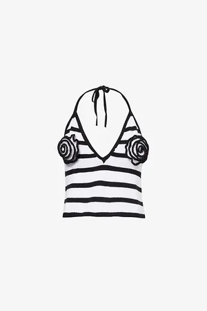 4th & Reckless Rico Striped Rosette-embellished Cotton-blend Top