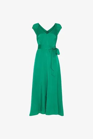 Whistles Arie Cap-sleeved Belted Satin Midi Dress