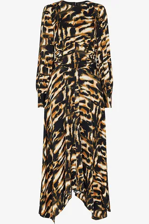 Whistles Abstract-print Asymmetric-hem Woven Midi Dress