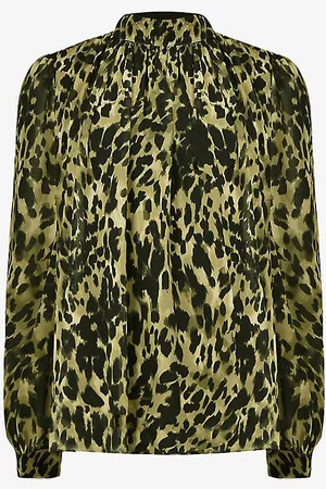 Ro&Zo Long-sleeved Leopard-print Recycled-polyester Blouse