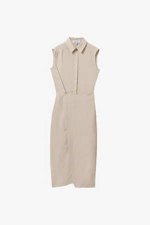 Reiss Yasmin Wrap-skirt Slim-fit Linen-blend Midi Dress