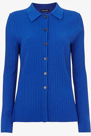 Whistles Collared Long-sleeve Ribbed Stretch-knit Shirt