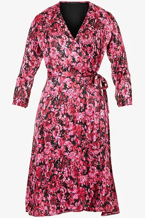 IKKS Floral-print Wrap-over Woven Midi Dress