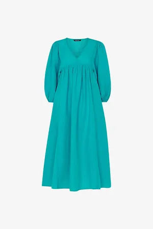 Whistles Gloria Puff-sleeve Relaxed-fit Linen and Cotton-blend Midi Dress