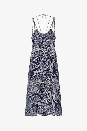 Reiss Quinn Graphic-print Side-split Woven Midi Dress