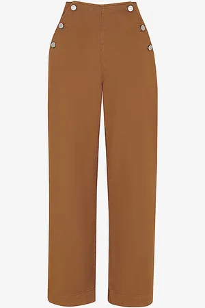 Whistles Emily Button-embellished Straight-leg High-rise Cotton Trousers