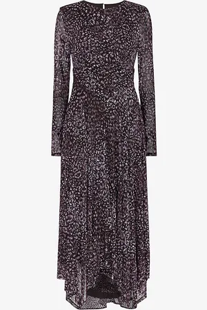 Whistles Feather Leopard-print Stretch-recycled Polyester Midi Dress