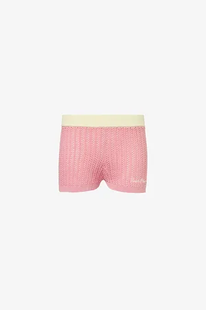 House of Sunny Brand-embroidered Mid-rise Cotton Shorts
