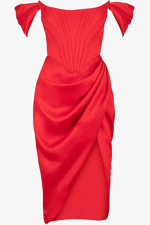 House Of Cb Loretta Off-shoulder Satin Midi Dress