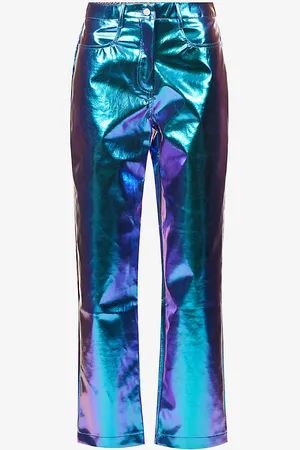 Amy Lynn Metallic Wide-leg High-rise Faux-leather Trousers