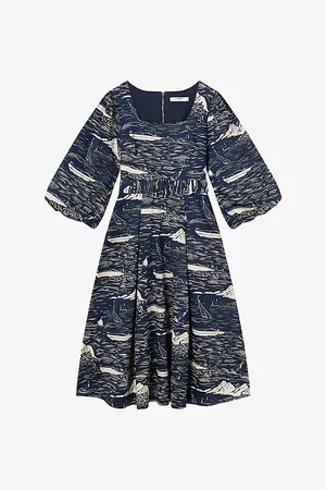 LK Bennett Liza Riviera-print Cotton Midi Dress