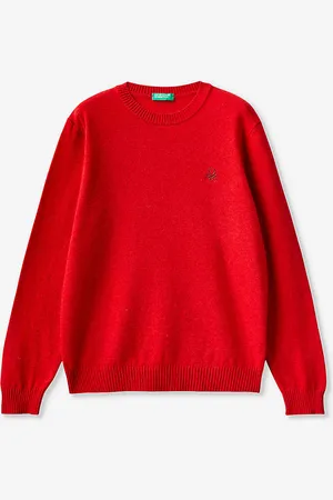 Benetton Logo-embroidered Ribbed-trim Woven-blend Jumper 6-14 Years