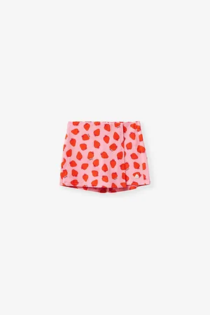 Benetton Strawberry-print Logo-embroidered Stretch-cotton Skort 6-14 Years