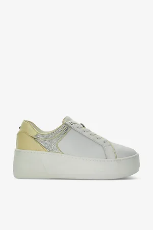 Dune Elusive Rhinestone-embellished Leather Flatform Low-top Trainers