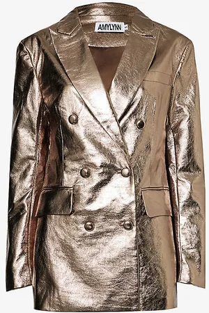 Amy Lynn Metallic Double-breasted Faux-leather Jacket