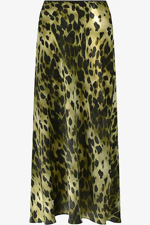 Ro&Zo Leopard-print Bias-cut Satin Midi Skirt