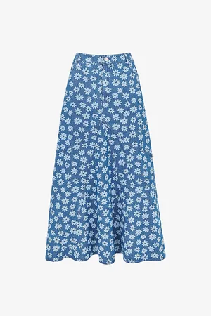 Whistles Daisy-motif A-line Denim Maxi Skirt