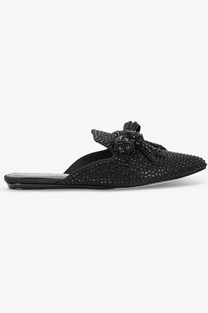 Kurt Geiger Olive Crystal-embellished Bow Satin Mules