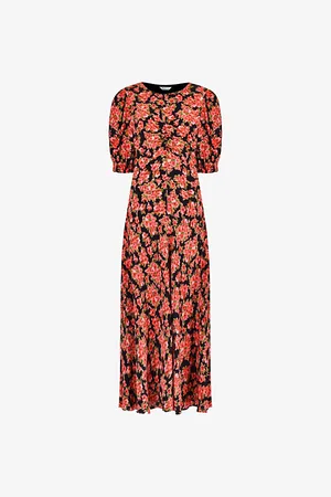 Ro&Zo Rose-print Ruched Crepe Midi Dress